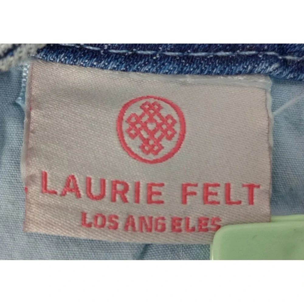 Laurie Felt LA Womens 0 Light Blue Classic Slim Leg Embroidered Chevron Jeans